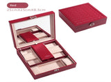 Red Large PU Leather Jewelry Box with Mirror & Lock - Velvet Lined Organizer for Rings, Necklaces & V888-ELOSUNG47337