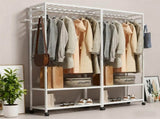XXL Bamboo Clothes Rail Coat Rack with Wheels, Wooden Open Wardrobe Garment Organizer with Hanging V767-X8JJZ-W
