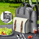 Alfresco 4 Person Picnic Basket Set Backpack Bag Insulated Grey PICNIC-BAG-4PPL-GRWH