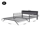 Artiss Bed Frame Double LED Metal Trundle Daybed with Charging Station TURN MBED-D-TURN-D-BK-ABC