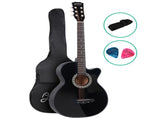 Alpha 38 Inch Acoustic Guitar Wooden Body Steel String Full Size Cutaway Black GUITAR-D-38-BK