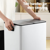 Cefito Pedal Bins Rubbish Bin Dual Compartment Waste Recycle Dustbins 60L White RB-60L-2C-WH
