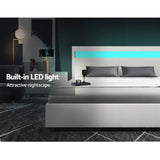 Artiss Bed Frame Double Size LED Gas Lift White COLE BFRAME-E-COLE-D-WH-ABC