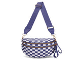 Dark Purple Checkered Trendy Sling Bag - Women's Crescent Crossbody Purse with Wide Adjustable Strap V888-ELOSUNG33410