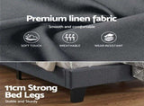 Artiss Queen Bed Frame Upholstered Platform Base with Geometric Headboard Charcoal Grey Linen Wood BFRAME-H-HUSH-Q-CA-AB