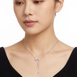 925 Silver Moissanite Flower Tassel Necklace Sparkling Four-Petal Pendant with Dual Drop Chains, V1341-ZY-U4D9KVGT-MOISSANITE-PREMIUMS925