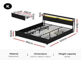 Artiss Metal Bed Frame King Size Storage Headboard Charge Station LED 4 Drawers MBED-C-SKY-K-ALBK-ABC