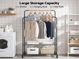 Artiss Clothes Rack Double Rod Airer Rail Coat Stand Hanger Storage Shelf HANGER-B-11-2T-BK