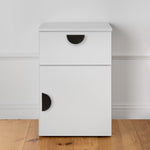 PORTO BEDSIDE TABLE - WHITE - SLIM - HALF MOON BLACK V164-ECS13WTB04B