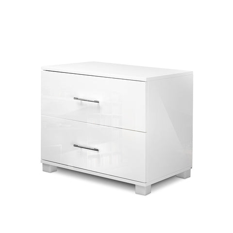 Artiss Bedside Table 2 Drawers High Gloss - White FURNI-GLOSS-SIDE-WH