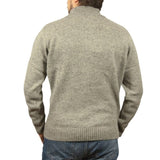 100% SHETLAND RAGG WOOL Half Zip Up Knit JUMPER Pullover Mens Sweater Knitted - Grey - M V563-SW-HZ-GRY21-M