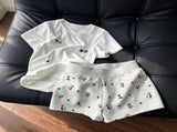 Dachshund Dog White Tee Set Size L Short Sleeve Soft Breathable Pajamas Halloween Cozy Home Gift V1221-XM-LB7440-GM190
