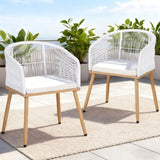 Gardeon 2PC Outdoor Dining Chairs Wicker Chair Patio Furniture Garden Steel White ODF-ROPE-WD-WH-2X