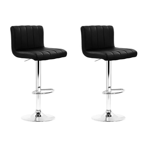 Artiss 2x Bar Stools Gas Lift Leather Chairs Black BA-K-1185-BKX2