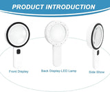 Magnifying glass with 12 LED lights - 30x double glass lens - hand-held illuminated magnifier V1259-DP01-BO-166