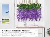 14PCS Ceiling Artificial Wisteria Flower Six Leaf Purple Blue Fake Vines Decoration for Wedding Home V1294-YM0512-3115220121711
