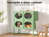 Artiss 2x Buffet Sideboard Cabinet ELLA Cupboard Storage Glass Doors Metal Green AI-SIDE-GL-03-GN-ABX2