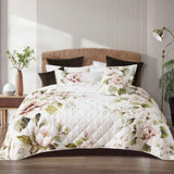 Bianca Rosalia White Floral Printed Quilted Polyester Coverlet Set Single/Double V442-BCA-COVERLETS-ROSALIA-WHITE-DS