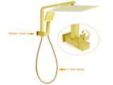 WELS Brushed Gold Twin Shower 12" Rain Head Handheld Diverter Wall Arm Set Square Taps V1233-A702GHS002M4CGKSS112GCPF0272AG