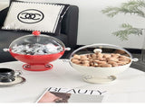 Red Whimsical Covered Fruit Bowl with Flip Lid & Drainer - Cute Design Snack & Candy Dish for Living V888-ELOSUNG32431
