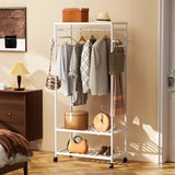 XXL Bamboo Clothes Rail Coat Rack with Wheels, Wooden Open Wardrobe Garment Organizer with Hanging V767-X8JJZ-W