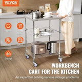 VEVOR Kitchen Utility Cart, 3 Tiers, Wire Rolling Cart with 213kg Capacity, Steel Service Cart on V952-LLCFTCCB20X24IGJ4V0