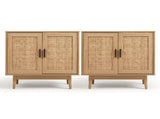 Artiss 2x Buffet Sideboard Cabinet Rattan Cupboard 2 Doors Storage Pantry BRIONY FURNI-E-RAT-SID90-WDX2