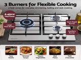 Devanti 59cm Gas Cooktop 3 Burner Knob Control Stainless Steel Hob Silver CT-GAS-3B-SS