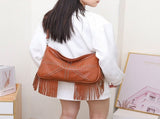 Brown Trendy Rivet Fringe Shoulder Bag - Large Capacity Soft Leather Handbag for Women, Perfect for V888-ELOSUNG13834