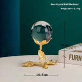 Crystal Ball with Gold Rose Stand, Glass Ball Ornaments Home Fengshui Wedding Table Decor V1370-AZ4-00146