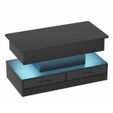 LED Lift Top Coffee Table in Black with 2-Tier Design and Drawers for Living Room V178-59307