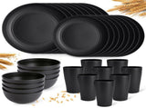 Camping Plates Cups and Bowls Set Green Reusable Microwave Safe Lightweight Unbreakable Plastic V1107-122-29070-GRN-32PCS