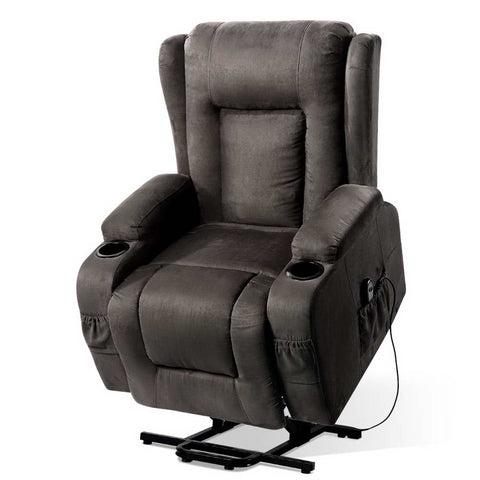 Artiss Recliner Chair Lift Assist Heated Massage Chair Velvet Rukwa RECLINER-A5-VEL-GY-AB