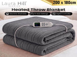 Laura Hill XL Electric Heated Blanket Throw Soft Coral Fleece with 10 Heat Settings - Grey THRG-KH-200-GY