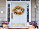 20 Inch Fall Wreath Harvest Orange Flowers Grain Wreath for Front Door, Everyday Lamb Ears Leaves V1258-DP02-C-2680