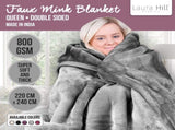 Laura Hill 800-GSM Mink Blanket Queen Size Double-Sided Soft Plush Bed Faux Throw Rug Silver MNKHV-SL
