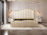 Elegant Luxury King Size Bedframe in Beige with Gas Lift Storage Velvet Fabric Golden Trim V357-STARSHINE-KING-BEIGE