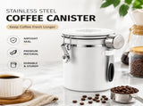 White 304 Stainless Steel Airtight Coffee Canister 1800ml Vacuum Seal Storage Jar with Date Tracker V888-ELOSUNG54367