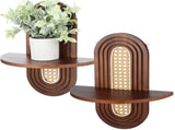 2PCS Floating Wall Shelves, Wall-Mounted Bohemian Rattan Shelf Supports 20 Lbs, Decorative Wood Mid V1369-AZ3-W-08834