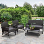 Gardeon 4PCS Outdoor Sofa Set Wicker Harp Chair Table Garden Furniture Grey ODF-RATTAN-HARP-GE-AB