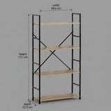 CARLA HOME 4 Tier Bookshelf - Industrial Display Shelf - Brown - Rustic - Steel - Living Room Office V178-36413