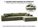 Sarantino Soffia 2.75m Green Corduroy Corner Sofa with Chaise L-Shape Sectional Couch 3 Seater SOFA-MFL-337-GN