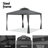 Instahut Gazebo Marquee 3m Outdoor Event Tent Camping Party Mesh Wall Canopy Grey GAZEBO-IR-WED-3X3-GY