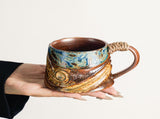 Vintage Kiln-Transmutation Ceramic Mug, Spiral Silhouette Jute Heat-Resistant Handle, Handcrafted V1232-TCSBLHZ-006