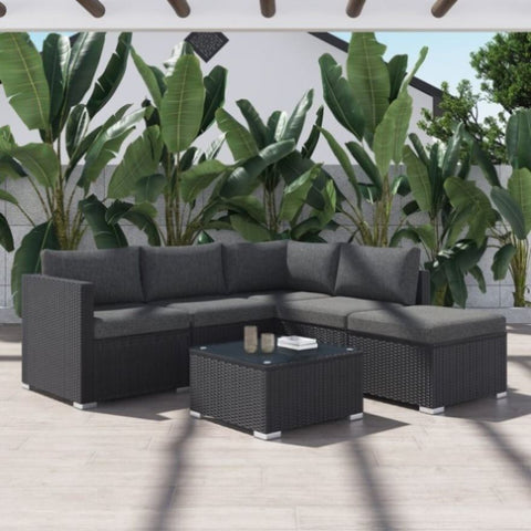 Ottoman-Style Outdoor Lounge Set in Black V264-OTF-507S-541S-BLK