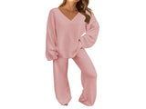 Women's 2-Piece Fleece Pajama Set Long Sleeve Loungewear Pink Size 2XL V1188-TR101-24594-14