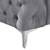 3 Seater Sofa Classic Button Tufted Lounge in Grey Velvet Fabric with Metal Legs V43-SOF-JAQS3SGR