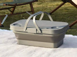 Collapsible Picnic Basket with Mini Table Lid Portable Folding Storage Crate with Cup Holders and V888-ELOSUNG41589