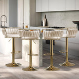SERENIT Golden Swivel Upholstered Velvet Adjustable Height Counter Stool with Metal Frame Ivory V255-SE-GP2312R-IVORY