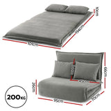 Artiss Floor Lounge Sofa Bed Foldable 2 Seater Grey FLOOR-SBL-04VEL-2S-GY